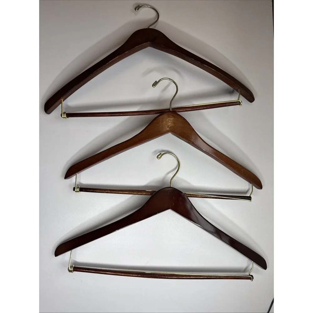Lot of 3 VTG Macy's Wooden Hangers Brown for Pants Suit Jacket Suits Shirt Coat